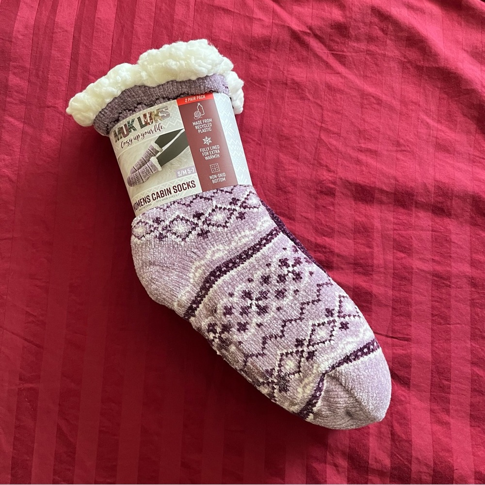 Muk Luks Womens Cabin Socks s/m 5-7 purple lavender slippers booties new
